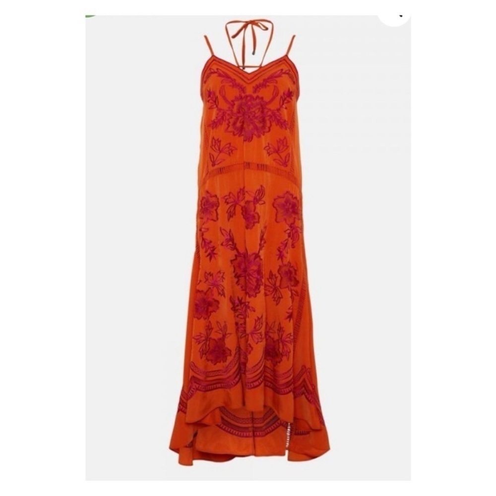 Karen Millen Embroidered Strappy Modi Dress in Orange and Pink Sz 8 - Picture 7 of 10